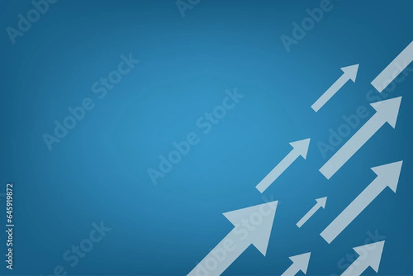 Fototapeta Blue business background with incline arrow shape on corner. Banner and template for design with blank space.