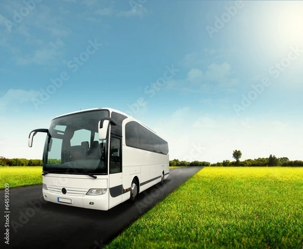 Obraz Biały autobus na drodze