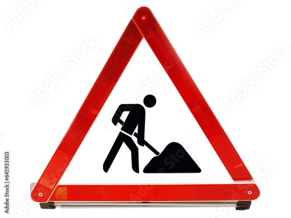 Obraz Warning Triangle with Construction Site Sign on Transparent PNG Background