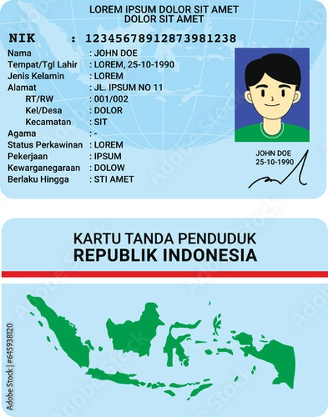 Obraz Indonesia ID card - Ktp illustration flat design. Indonesian identity