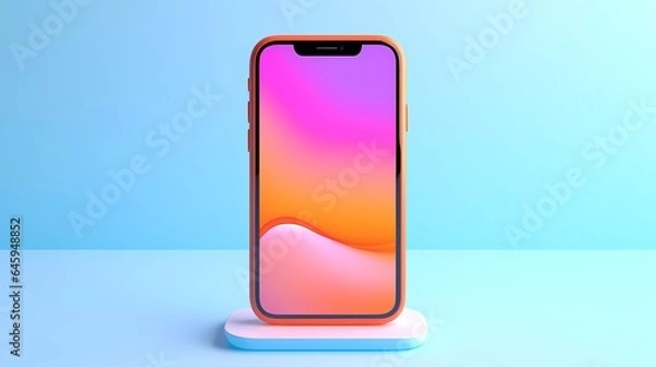 Fototapeta a smartphone with blue background. ideal for designs related to technology, mobile apps, social media, or any project requiring an eye-catching and vibrant visual.