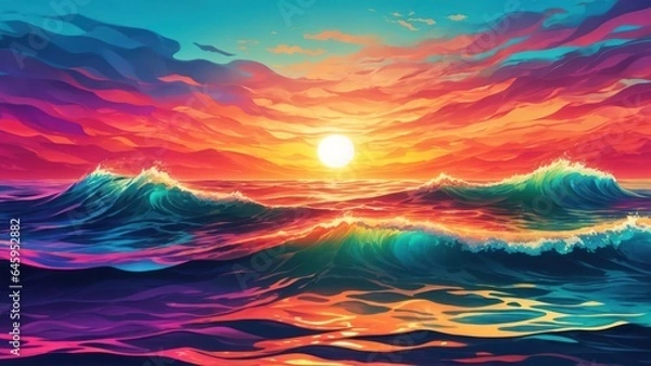 Obraz Abstract Colorful Hight Ocean Wave,Lined Wave Illustration