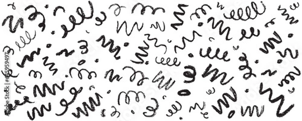 Fototapeta Confetti squiggle scribble set. Vector stock hand draw crayon brush stroke illustration isolated on white background for design template abstract background kids birthday party banner. 