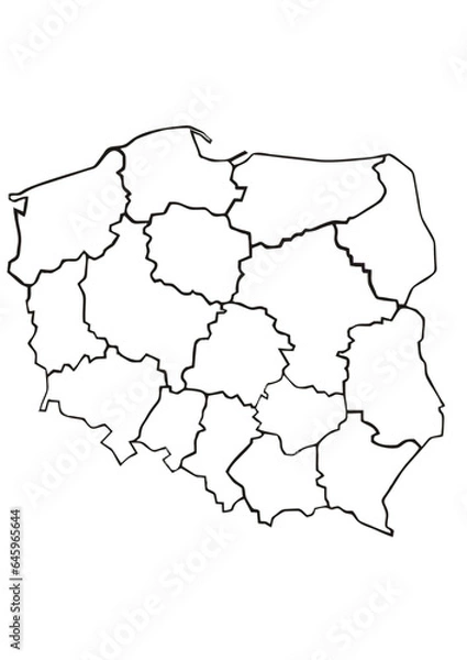 Obraz Mapa Polski z podziałek na Województwa mapa konturowa Polski 
