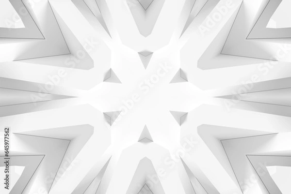 Fototapeta 3D render of black and white monochrome abstract art with part of surreal alien hypnotic fractal kaleidoscopic outline floral symmetry structure.