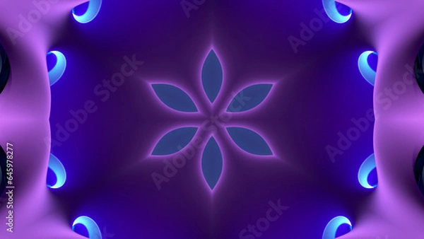 Fototapeta 3D render, an abstract background of floral kaleidoscope, colorful paper flowers ornament. Modern wallpaper. 3d Illustration