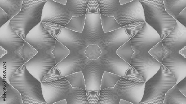 Fototapeta 3D render of black and white monochrome abstract art with part of surreal alien hypnotic fractal kaleidoscopic outline floral symmetry structure.