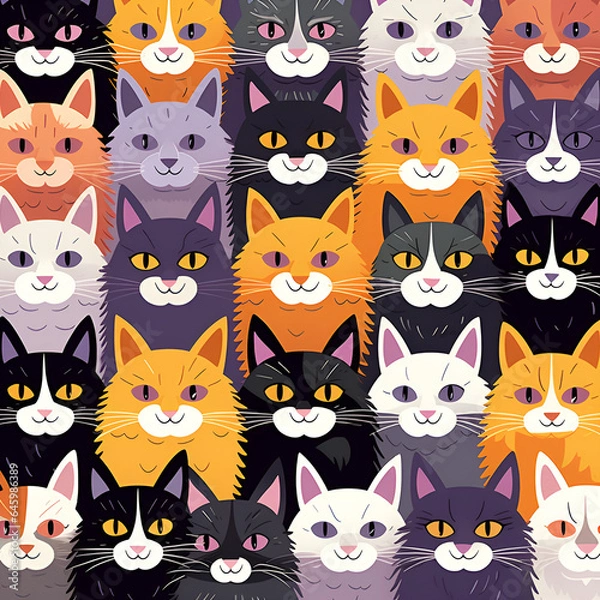 Fototapeta seamless background with cats,cat,animal,cartoon,vector,set,pet,illustration,kitten,Ai generated	
