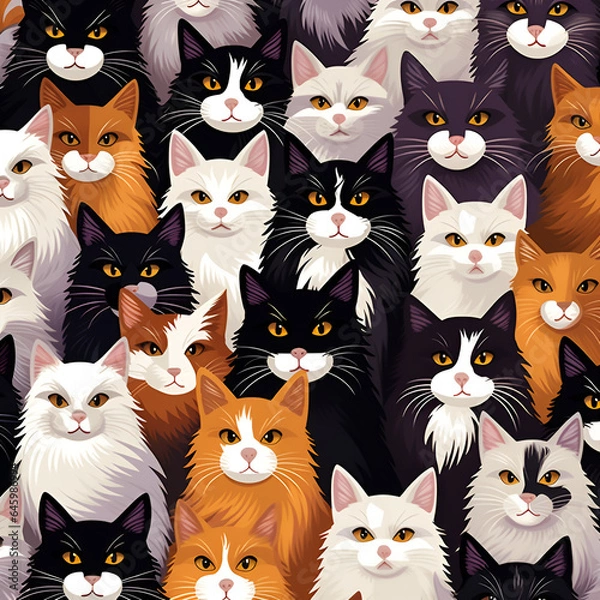 Fototapeta pattern with cats,cute,cartoon,vector,Ai generated	