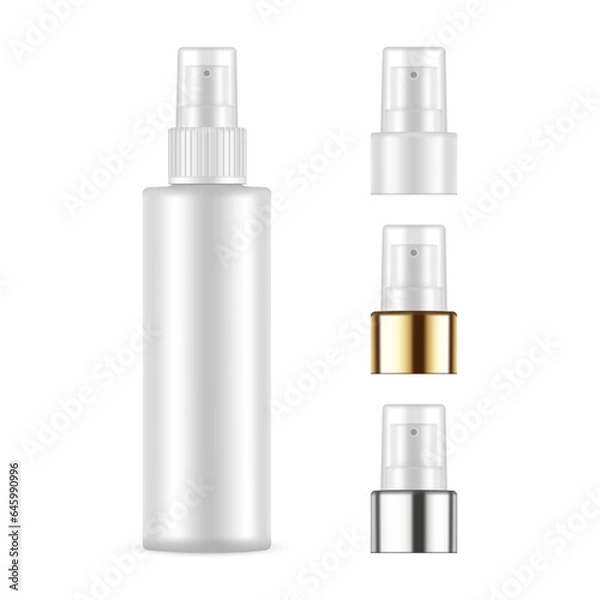 Fototapeta Plastic Spray Bottle Mockup With Different Caps, Isolated On White Background. Vector Illustration