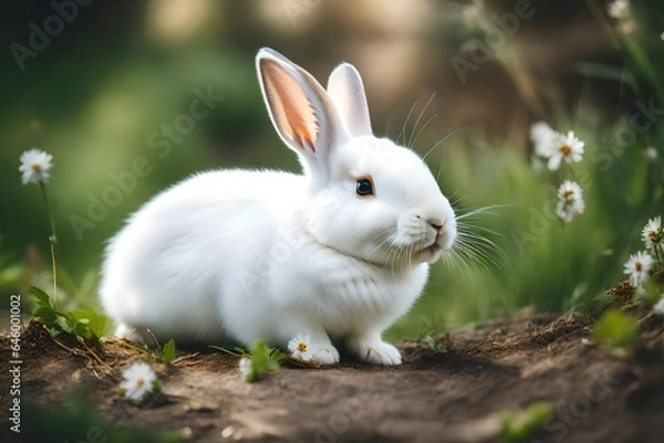 Fototapeta white rabbit on grass