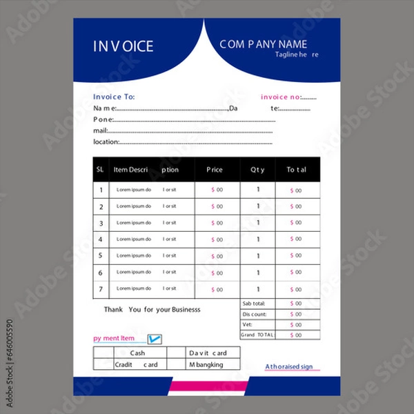 Obraz minimal yellow invoice template vector design