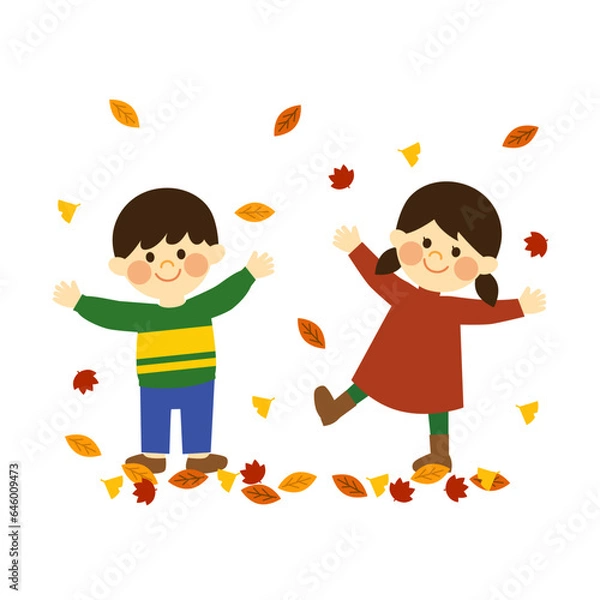 Obraz 落ち葉で遊ぶ子供達