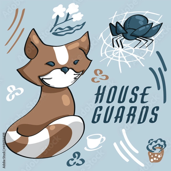 Obraz Cute fox and spider, vector illustration in a flat style.