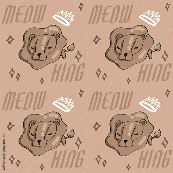 Obraz Seamless pattern with hand drawn cute lions. Vector illustration.