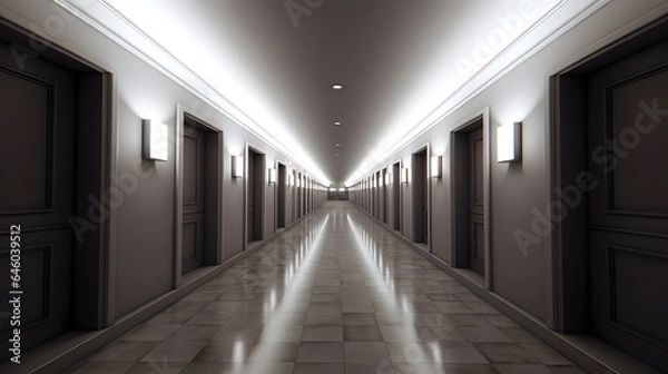 Fototapeta Vue en perspective d'un couloir gris vide, généré par IA