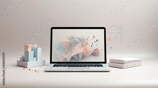 Fototapeta 優しい色のビジネス3D パソコン