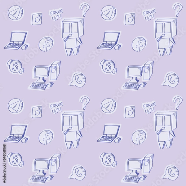 Fototapeta Seamless pattern with computer icons. Vector illustration in doodle style