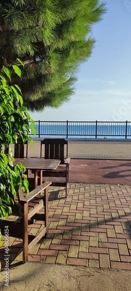 Fototapeta Sea view from a cafe with an outdoor terrace