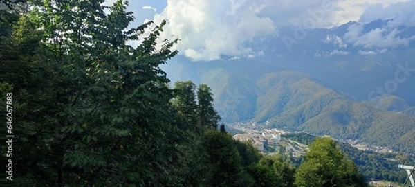 Fototapeta view from the mountain to the resort of Rosa Khutor