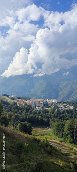Fototapeta view from the mountain to the resort of Rosa Khutor