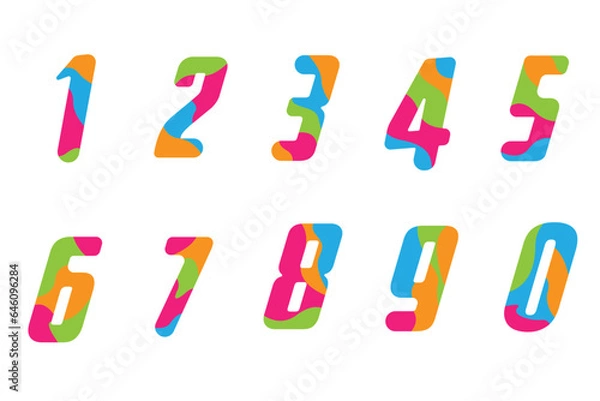 Fototapeta A set of decorative colorful numbers design isolated on white background