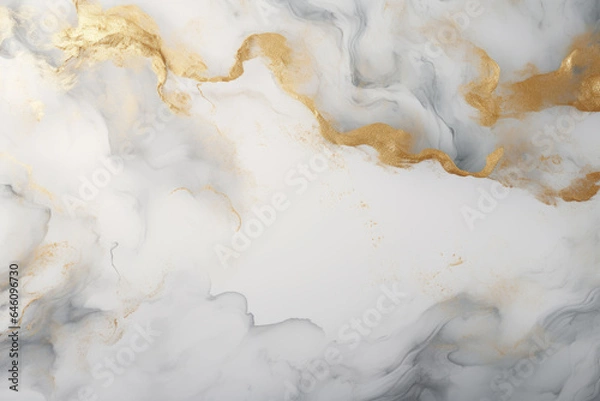 Obraz White Marble Background with Shiny Gold Pattern, Modern Design - Generative AI