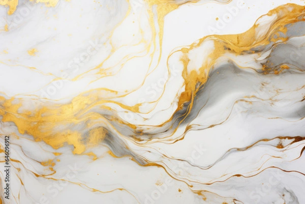 Obraz White Marble Background with Shiny Gold Pattern, Modern Design - Generative AI
