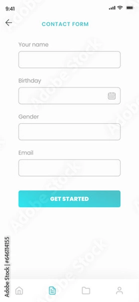 Obraz Contact Form Page,  Enquiry and Contact us Forms, connect with us and Events Screen App UI Kit Template