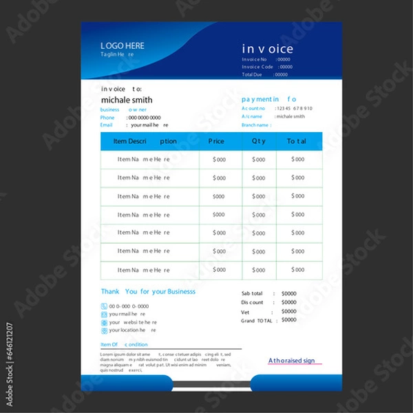 Obraz minimal yellow invoice template vector design