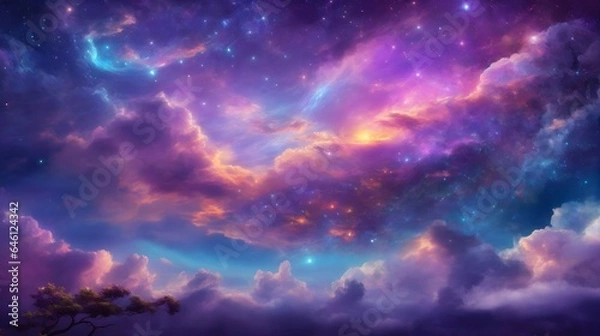 Fototapeta Fantasy Sky Background Sky Landscape Dreamlike Fantasy Sky Horizon Fantasy Cloudscape Colorful Starry Background AI Generative