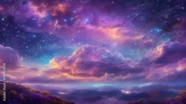 Fototapeta Fantasy Sky Background Sky Landscape Dreamlike Fantasy Sky Horizon Fantasy Cloudscape Colorful Starry Background AI Generative