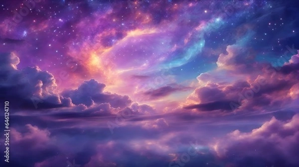 Fototapeta Fantasy Sky Background Sky Landscape Dreamlike Fantasy Sky Horizon Fantasy Cloudscape Colorful Starry Background AI Generative