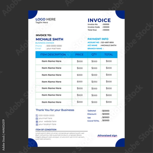Obraz minimal yellow invoice template vector design