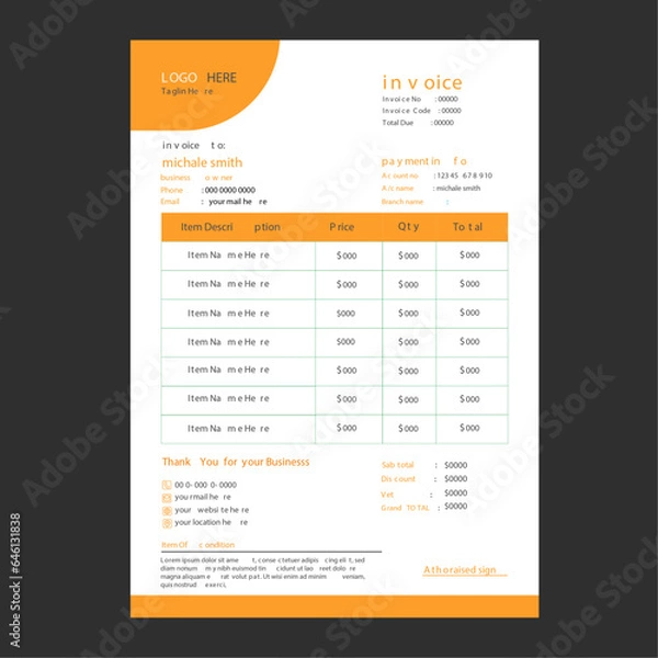 Obraz minimal yellow invoice template vector design