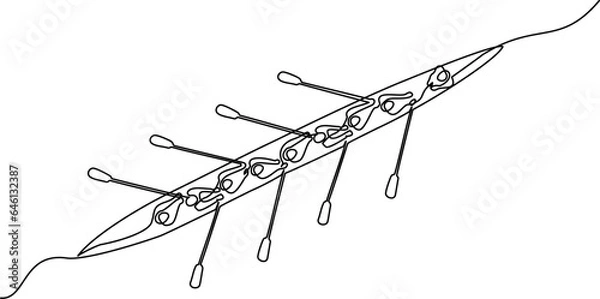 Fototapeta Team member rowing boat Teamwork concept. Continuous one line