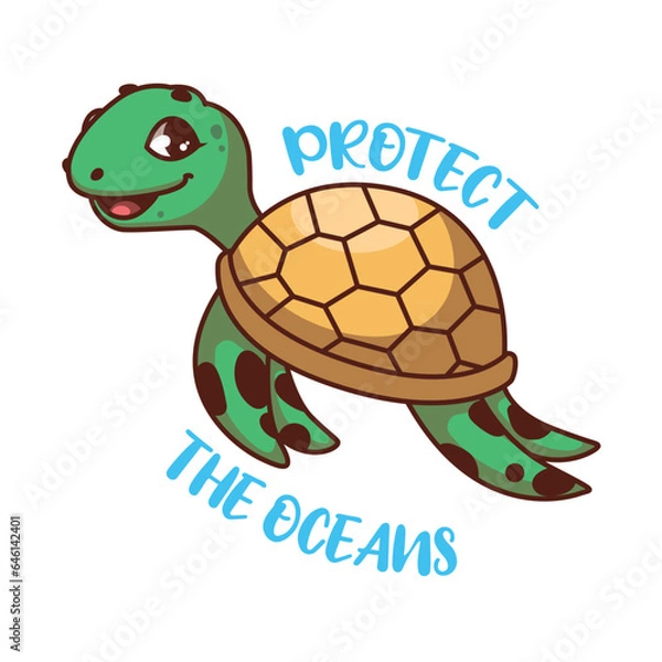 Fototapeta Illustration of a turtle with text reading protect the oceans