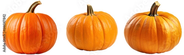 Obraz Many orange halloween pumpkins of different shapes isolated on transparent background