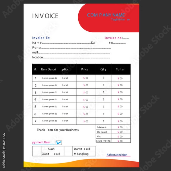 Obraz minimal yellow invoice template vector design