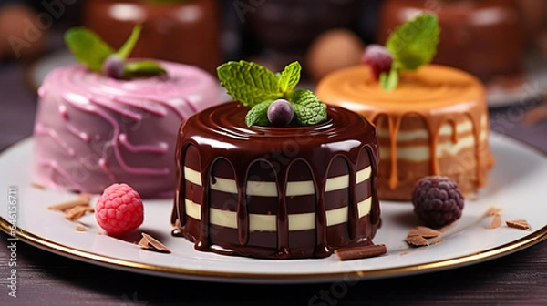 Obraz Cakes covered with juicy chocolate 