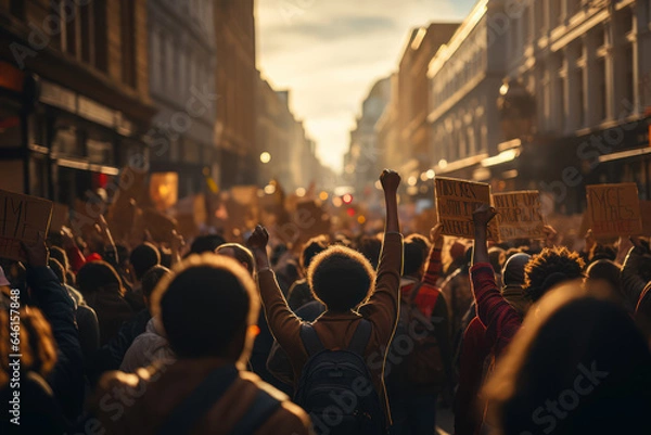 Fototapeta A crowd of people participating in a peaceful protest for a social cause they believe in. Generative Ai.
