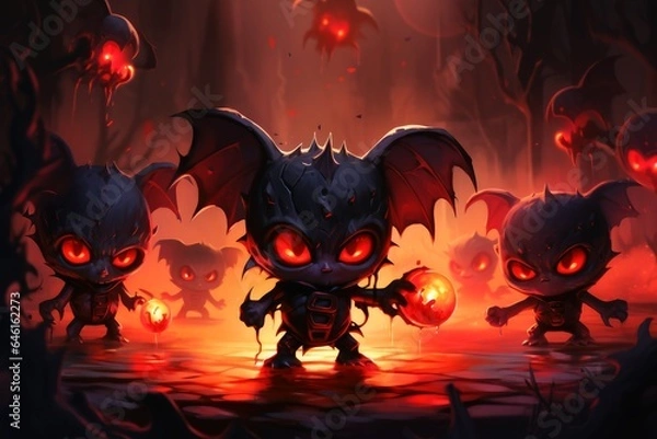 Fototapeta Many little imp demons from hell.