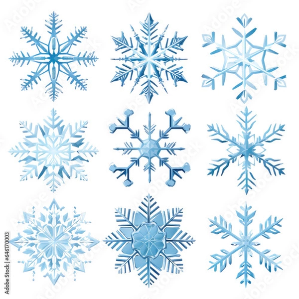 Fototapeta a set of snowflakes with different designs isolated on a transparent background, generative ai