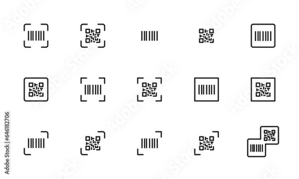 Obraz バーコードのアイコンセット/二次元バーコード/スキャン/走査/検査/イラスト/ベクター