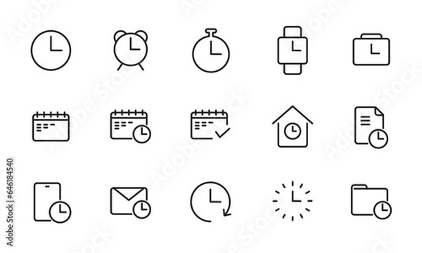 Obraz 時間のアイコンセット/時計/カレンダー/予定/スケジュール/イラスト/ベクター