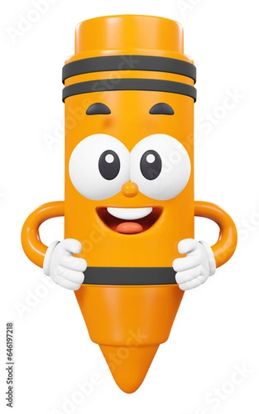 Fototapeta Orange Crayon character, 3d rendering illustration
