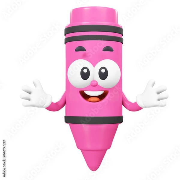 Fototapeta Pink Crayon character, 3d rendering illustration