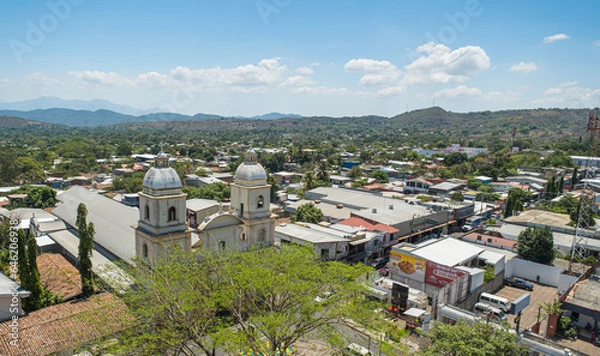Obraz Church of San Vicente in El Salvador. View from the clock tower. Part of the city of San Vicente.