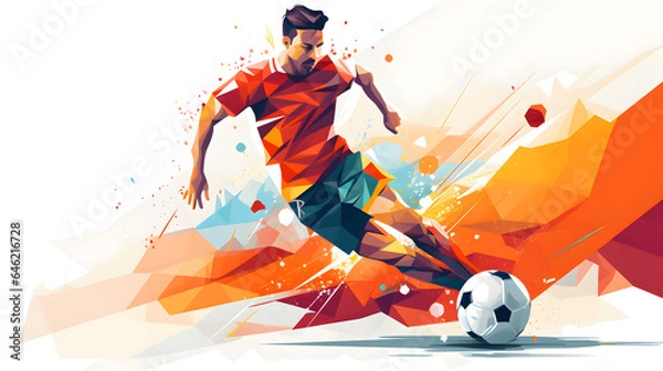 Obraz soccer player with ball on abstract colorful background