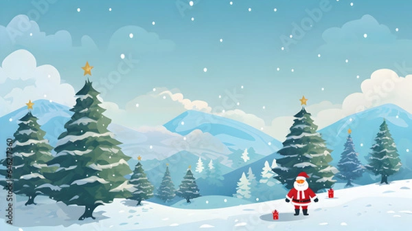 Obraz landscape with christmas trees and santa vector illusion